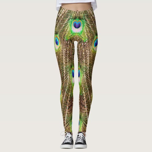 LEGGINGS PEACOCK FANCY FEATHERS #3 VERT (Devant)