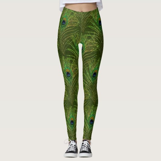 Leggings Peacock Feathers Peacocks Green Gold Parties scint (Devant)