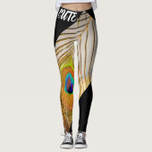Leggings Peacock Plumes élégant Noir Moderne Tan Femmes (Devant)