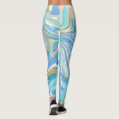Leggings Pearlescent Aqua & Gold en marbre liquide (Dos)