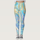 Leggings Pearlescent Aqua & Gold en marbre liquide (Devant)