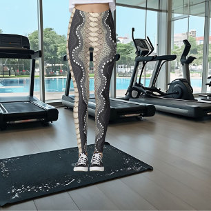 Leggings Peau de serpent Abstraite Noir Beige gris élégant