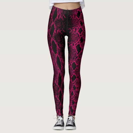 Leggings Peau de serpent rose noire (Devant)