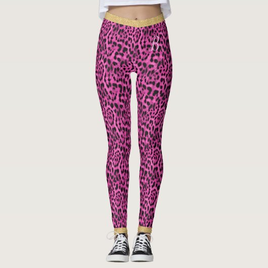 Leggings Peau Jaguar rose Imprimer Parties scintillant or C (Devant)