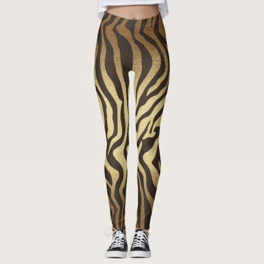 Leggings Peaux d'animaux à impression zèbre ombré or (Devant)