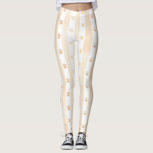 Leggings Pêche et Blancs - Coeurs, Fleur, Empreinte de patt