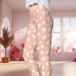 Leggings Pêche et coeur blanc Motif Saint-Valentin