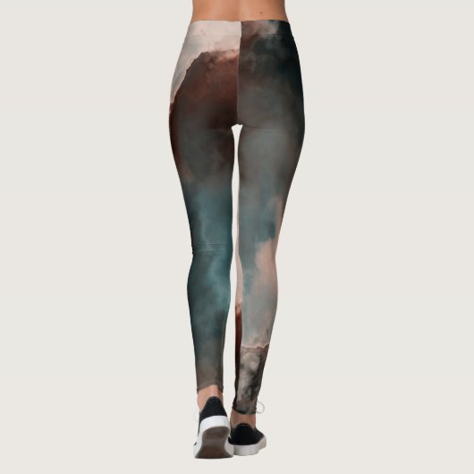 Leggings Pêche et marbre bleu Abstrait (Dos)