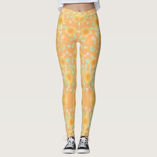 Leggings Pêche et pinte verte Flowlée (Devant)