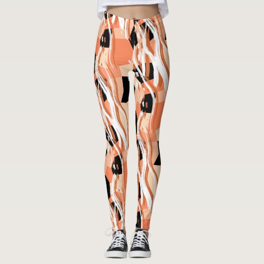 Leggings Pêcher noir blanc Motif Abstrait. (Devant)