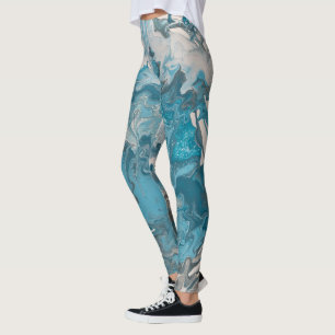 Leggings Peinture à l'acrylique turquoise et grise