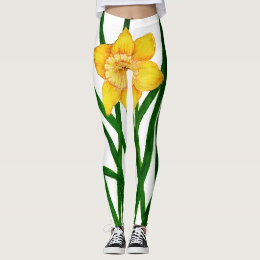 Leggings Peinture à l'aquarelle florale jaune (Devant)