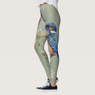 Leggings Peinture À L'Huile D'Oiseaux Et De Fleurs De Pêche