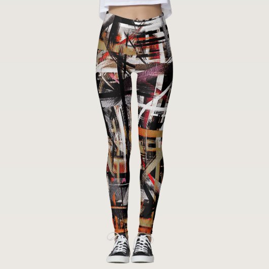 Leggings Peinture Abstraite blanche noire rouge #2 (Devant)