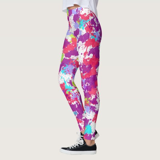 Leggings Peinture Abstraite colorée, rouge et violet (Gauche)