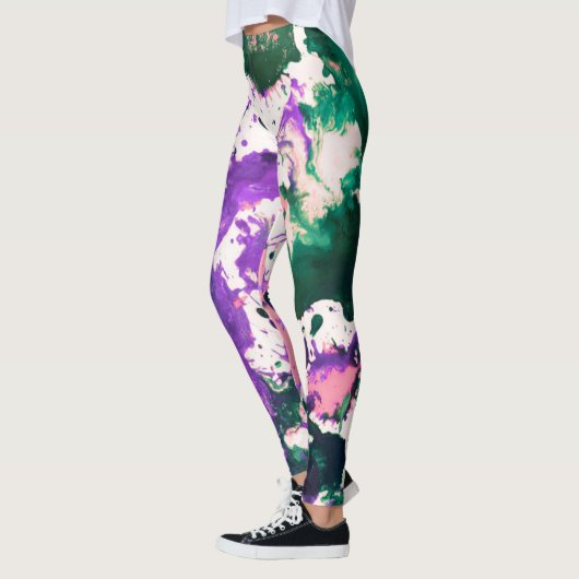 Leggings Peinture Abstraite couleur vert et pourpre (Gauche)