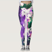 Leggings Peinture Abstraite couleur vert et pourpre (Devant)
