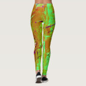 Leggings Peinture Abstraite en peluche couleur vert néon (Dos)