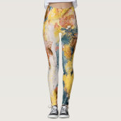 Leggings Peinture Abstraite moderne Jaune Turquoise Or Blan (Devant)