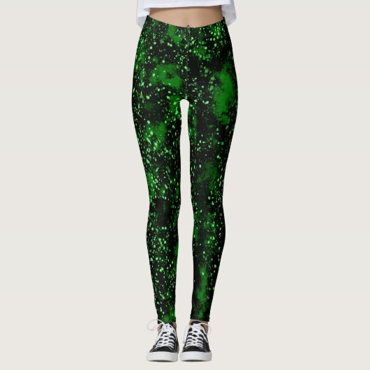 Leggings Peinture Abstraite noire et verte (Devant)