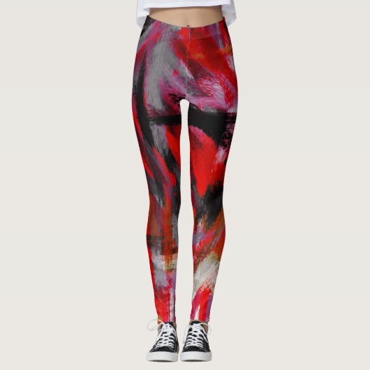 Leggings Peinture Abstraite rouge noir #3 (Devant)