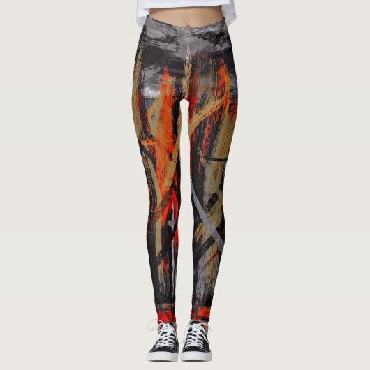 Leggings Peinture Abstraite rouge noir orange #2 (Devant)