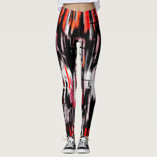 Leggings Peinture Abstraite rouge orange noire