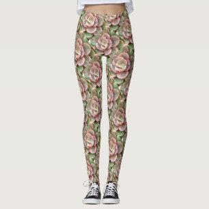 Leggings Peinture acrylique Succulente Echeveria Cactus
