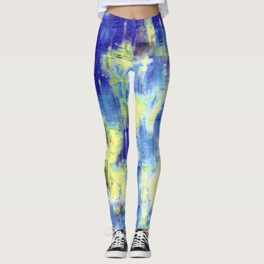 Leggings Peinture bleu jaune (Devant)