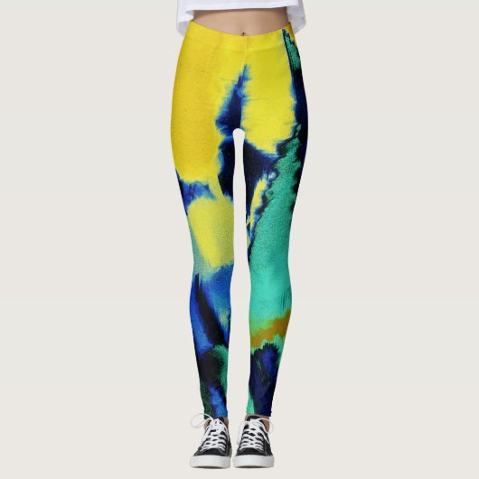 Leggings Peinture bleu turquoise jaune (Devant)