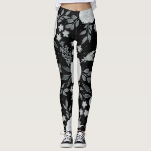 Leggings Peinture d'aquarelle Rose en noir blanc