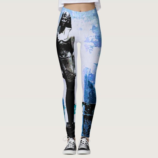 Leggings Peinture d'art bleu égyptien (Devant)