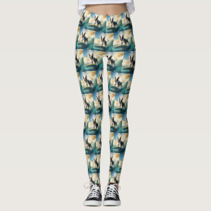 Leggings Peinture de Boston Terrier faisant du surf sur la