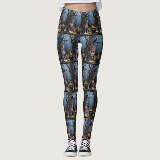 Leggings Peinture d'Halloween lunaire de Basenji Chien (Devant)