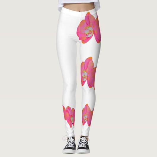 Leggings Peinture d'orchidée rose aquarelle (Devant)