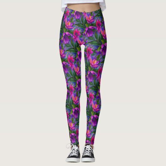 Leggings Peinture Fleurs tropicales Couleurs vives (Devant)