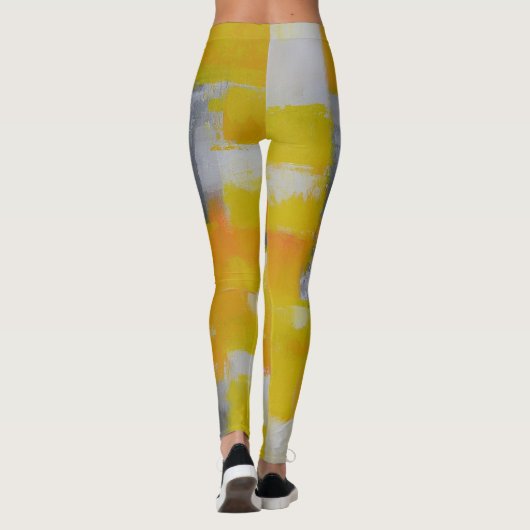 Leggings peinture gris jaune blanc abstrait (Dos)