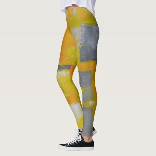 Leggings peinture gris jaune blanc abstrait (Gauche)