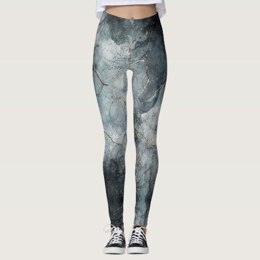 Leggings Peinture marbrée Abstraite Foggy gris bleu Art mod (Devant)