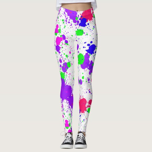 Leggings Peinture néon éclaboussée violet vert fuchsia (Devant)