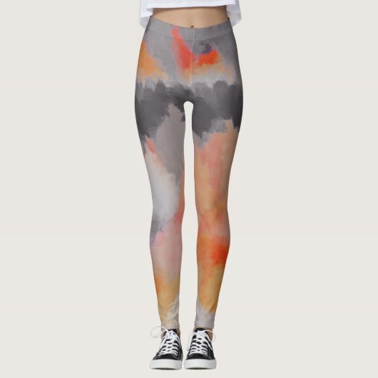 Leggings Peinture orange d'abrégé sur gris (Devant)