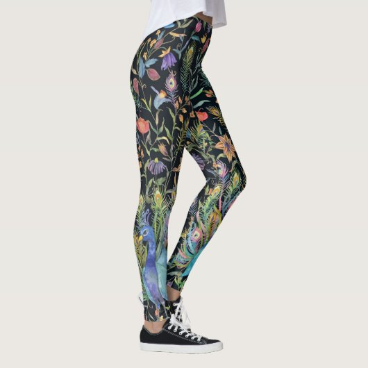 Leggings Peinture Peacock, Vins Floraux Boho Chic  (Droite)