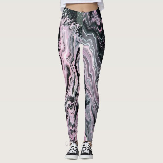 Leggings Peinture rose marbré noir (Devant)
