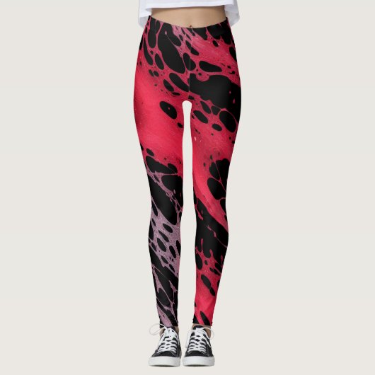 Leggings Peinture rouge et violet Splatter Webbing Art Abst (Devant)
