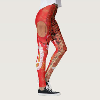 Leggings Peinture rouge japonaise du Japon Sakura du soleil