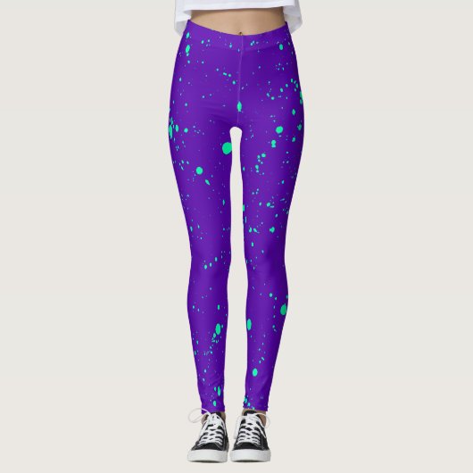 Leggings Peinture violet profond et vert néon (Devant)