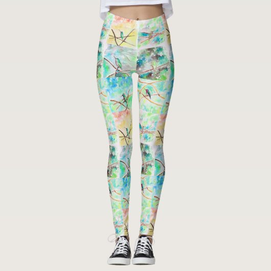 Leggings Peintures d'aquarelle de la collection Hummingbird (Devant)
