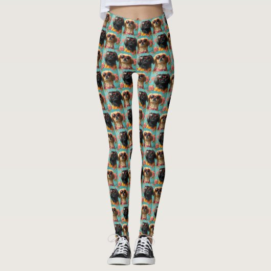 Leggings Pekingese avec coeur Roses Saint-Valentin (Devant)
