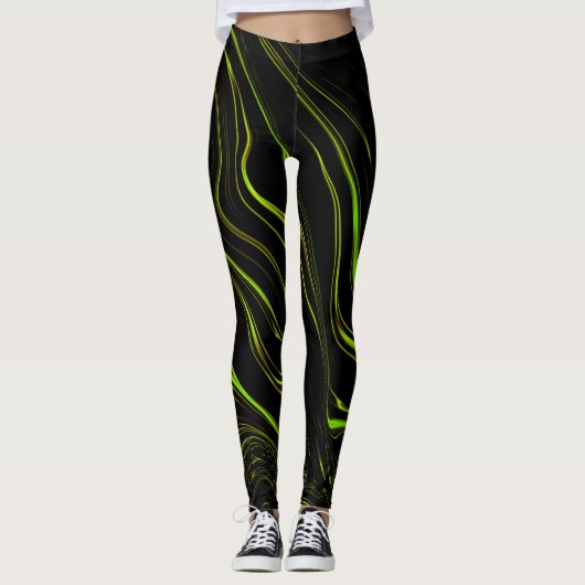 Leggings Pelouse dorée, vert ondulé longues traces sur fond (Devant)