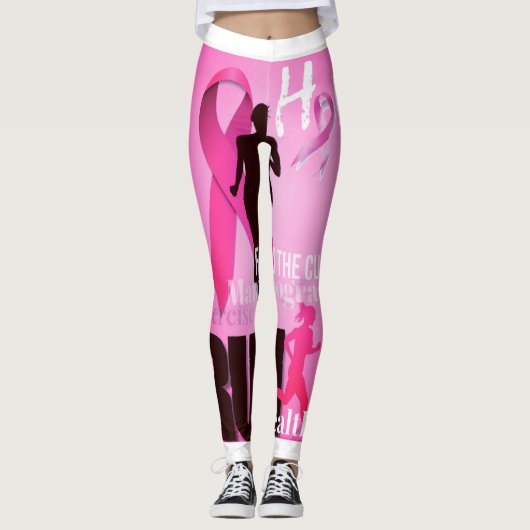 Leggings Pensez à la conscience du cancer du sein rose (Devant)
